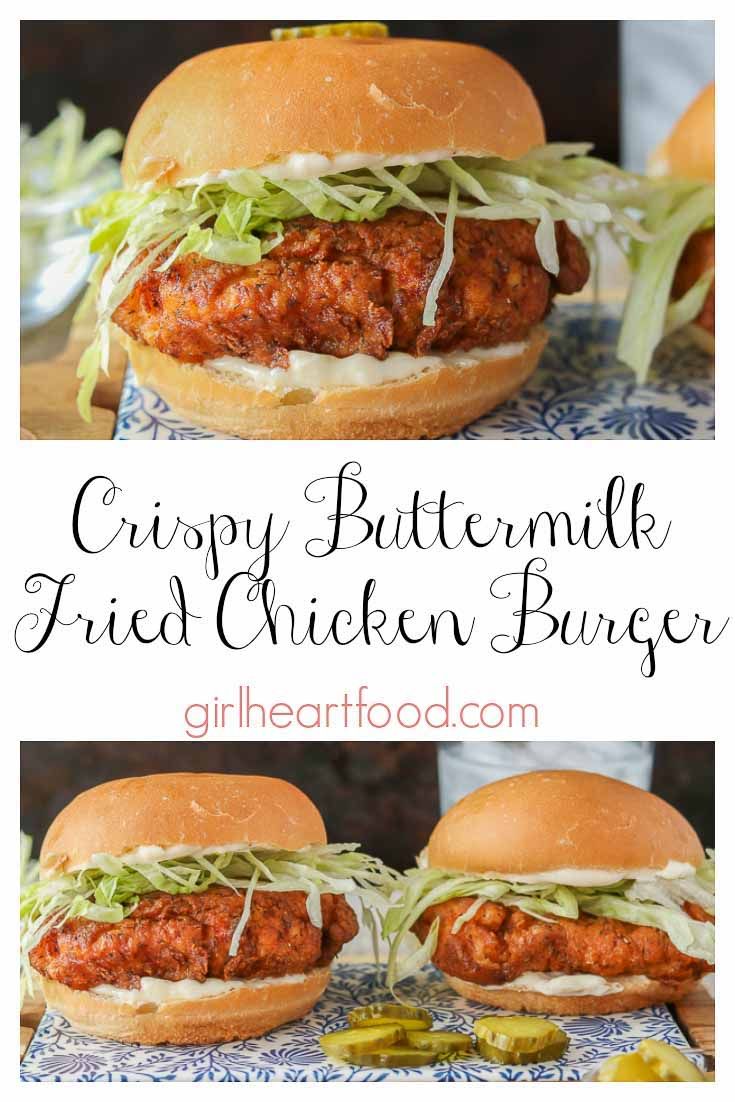 crispy buttermilk fried chicken burger with lettuce and pickles