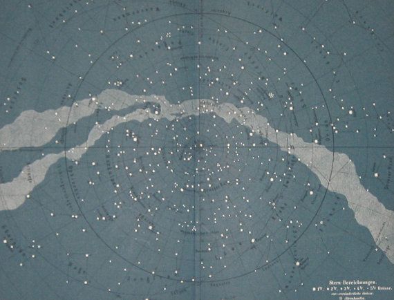 an old map with white dots on blue paper, showing the ocean and land lines