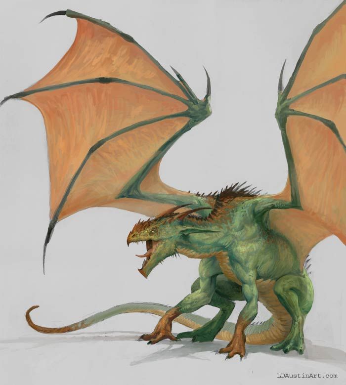 a green and orange dragon with large wings