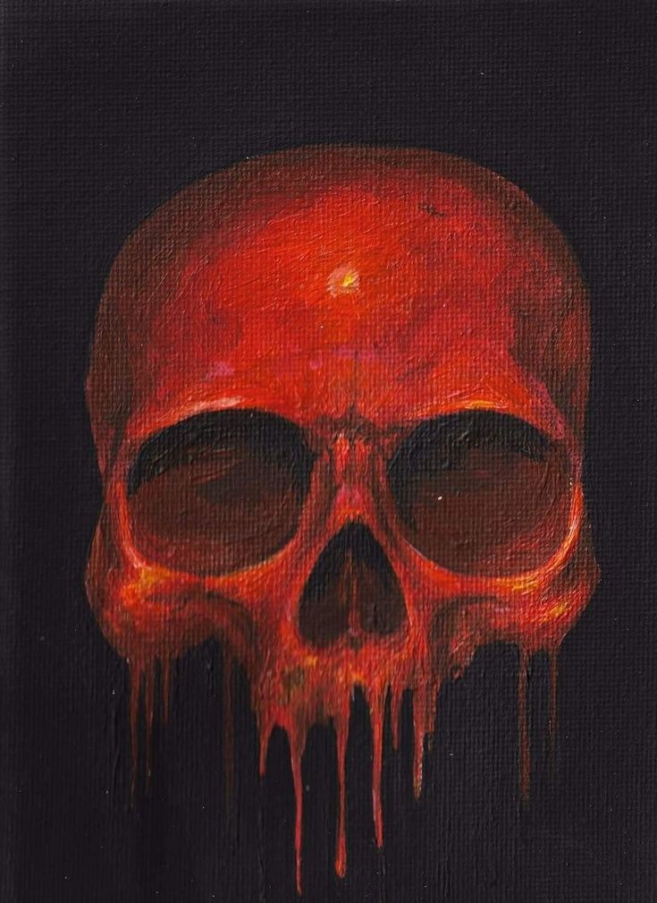 a painting of a red skull with dripping blood