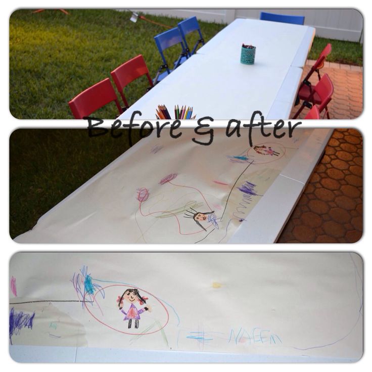 the table is painted with children's drawings on it