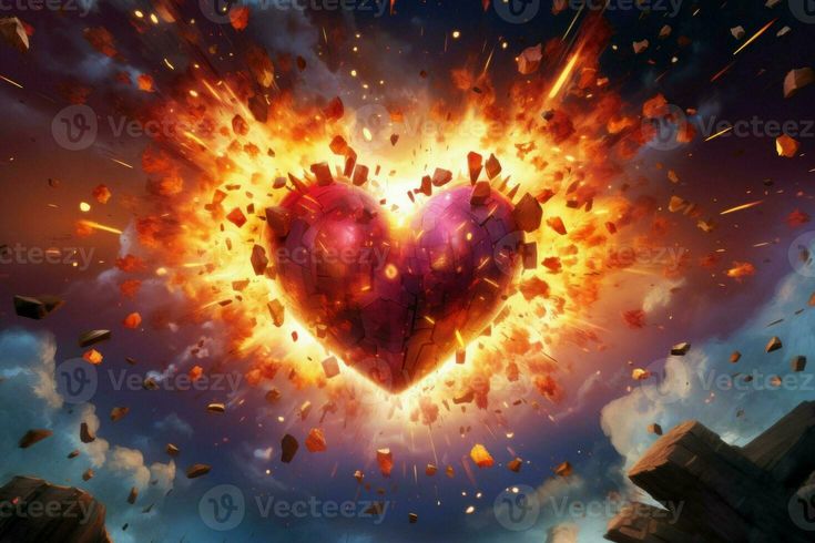 a heart shaped object exploding in the sky