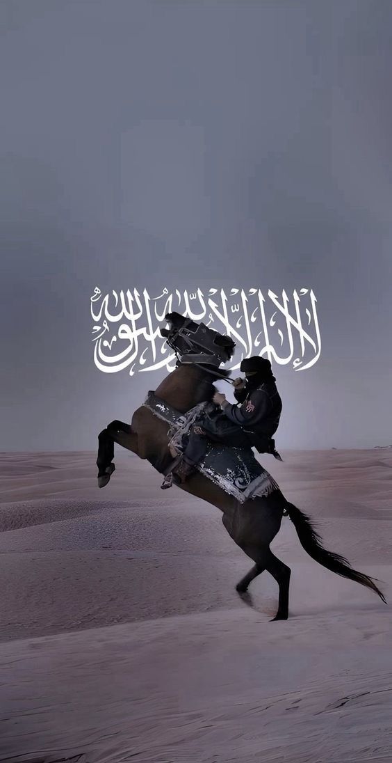 a man riding on the back of a horse across a sandy desert covered in white writing