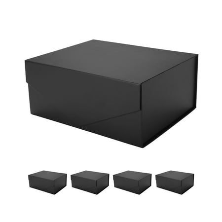 a set of four black square boxes with lids on each side and six smaller ones in the middle