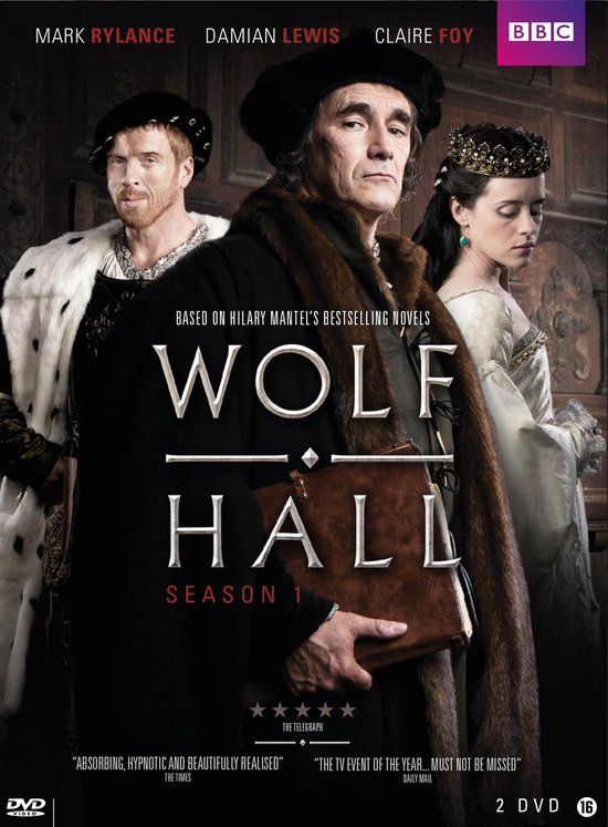 wolf hall season 1 on dvd with two men in costume and one woman standing next to him