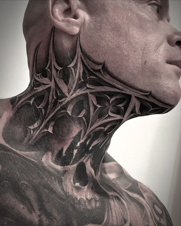 🏰🔥 Thrilled to unveil my latest masterpiece: the Freehand Architecture Throat Bangers tattoo! 🎨🤘🏼 This inked tribute to my passion for architecture is taking center stage on my throat, making a bold statement! 🏛️💪🏻 Get ready to be blown away by the intricate lines and intricate designs that celebrate the beauty of architectural wonders! ✨🖤 credit @tat2beny #FreehandArchitectureThroatBangers #TattooedArchitect #InkMasterpiece #ArchitecturalInk #ThroatTattoo #InkedPassion #Archilover #Archit... Cyberciligism Tattoo Back, Men’s Throat Tattoos, Black Out Neck Tattoo, Throat Tattoo For Guys, Throat Tattoo Men, Dubai Tattoo, Neck And Throat Tattoos Men, Full Neck Tattoo For Guys, Chest Neck Tattoo