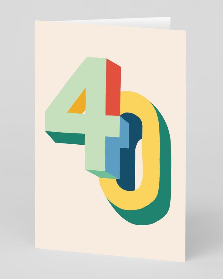 a greeting card with the number forty four in multicolored shapes on it's front