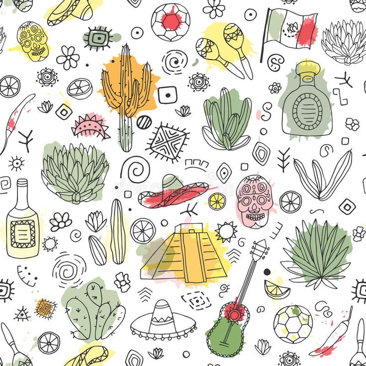 a white background with various cactus and succulents in different colors on it