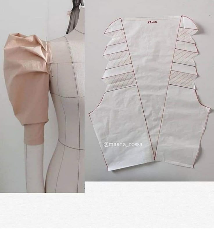 the front and back of a white dress with ruffles on it, next to an image of a mannequin's torso