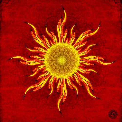 a yellow sunflower on a red background