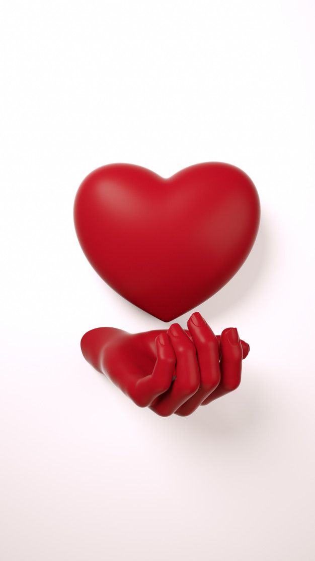 a red heart with two hands reaching out to touch one another's hand, on a white background