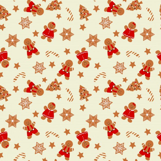 christmas seamless background with gingerbreads and stars