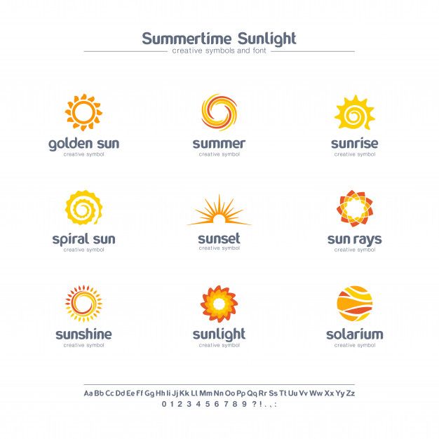 the sun and other symbols for different types of logos, badges or emblems on white background