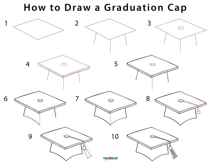 how to draw a graduation cap for kids and adults in easy step by step instructions