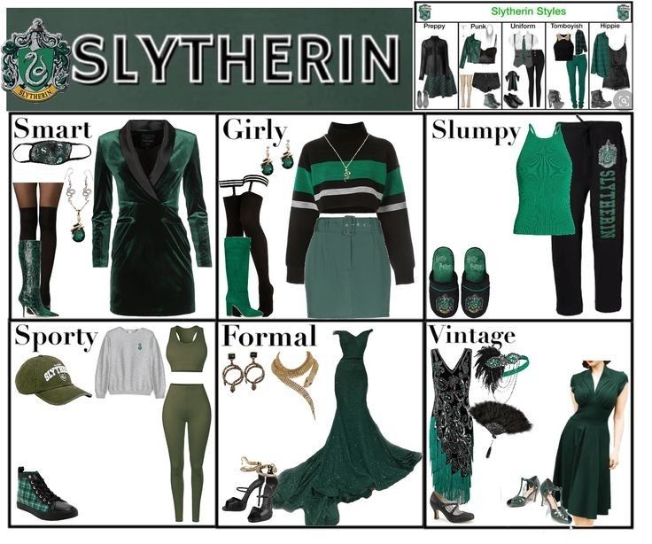 Slytherin Outfit Uniform, Slytherin Clothes Aesthetic, Slytherin Aesthetic Clothes, Slytherin Wardrobe, Slytherin Aesthetic Outfit, Slytherin Outfit Ideas, Slytherin Inspired Outfits, Harry Potter Houses Outfits, Slytherin Clothes