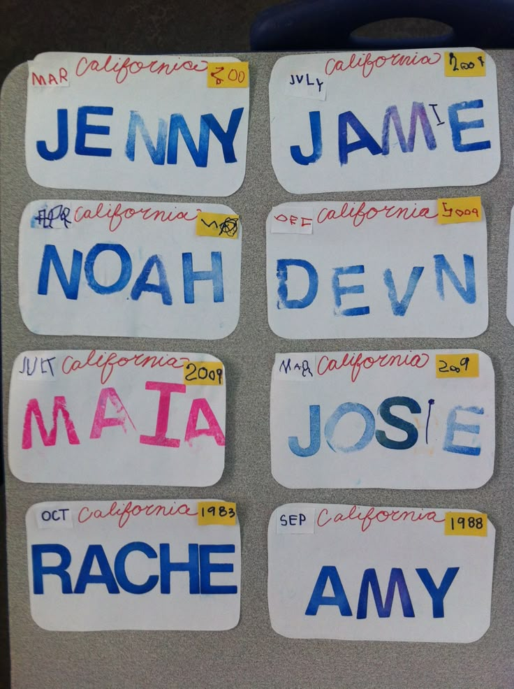 several stickers with different names on them