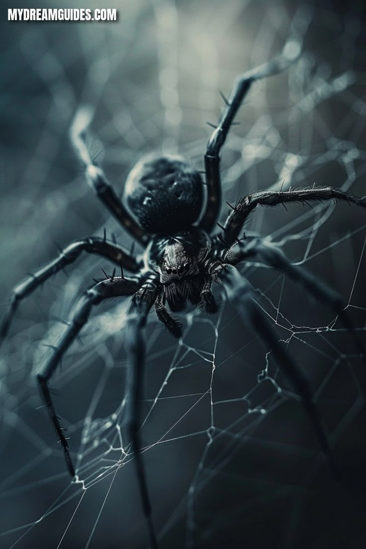 a large black spider sitting on top of a web