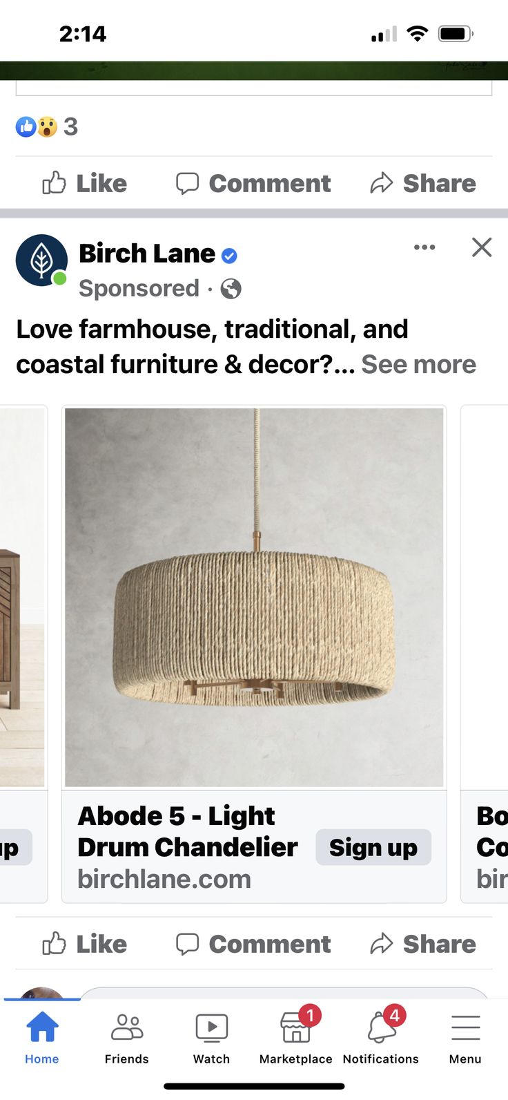 the facebook page for furniture and decor is shown in this screenshote image, which appears to be on sale