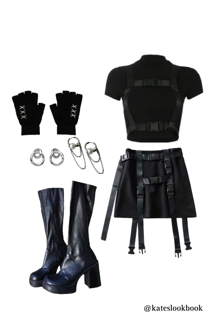 Tech Wear Skirt Outfit, Cyberpunk Outfit Skirt, Techwear Tank Top, Female Techwear Aesthetic, Tech Wear Outfits Women, Ateez Female Outfits, Techwear Accessories Diy, Techwear Female Outfits, Cyberpunk Skirt Outfit