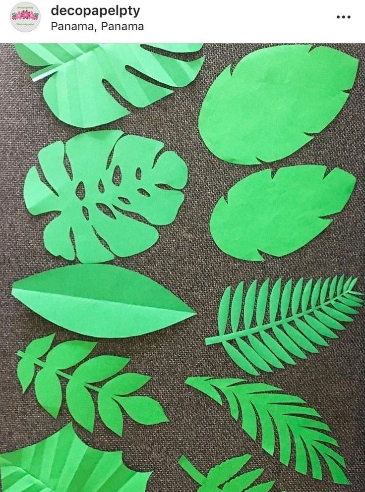 green paper cut outs with leaves on them