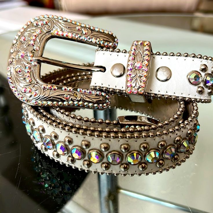 Questions? Leave A Comment Below! Crystal Belt, White Silver, Leave A Comment, Swarovski Crystal, Leather Handbags, Swarovski Crystals, Belts, Women Accessories, Handbags