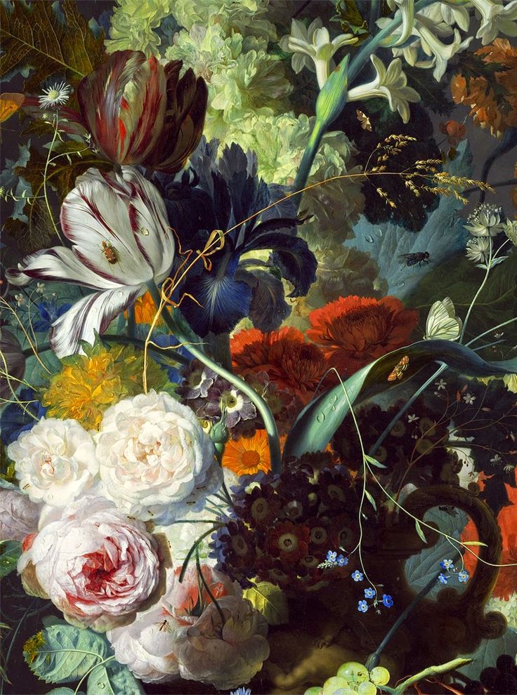 a painting of flowers in a vase on a table