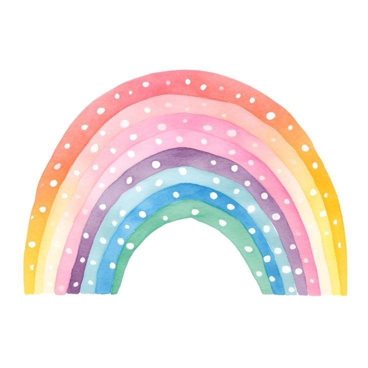 a watercolor drawing of a rainbow with polka dots