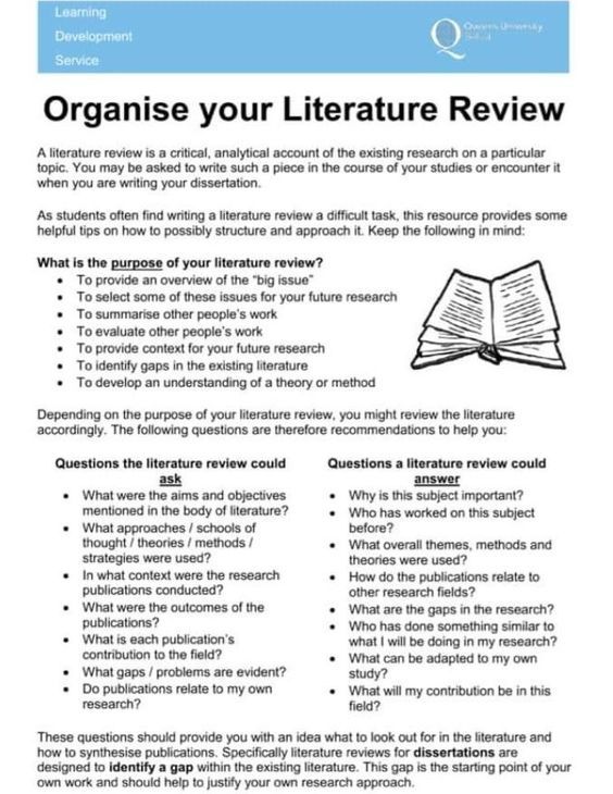 an open book with the words organize your literature review written on it, in front of a