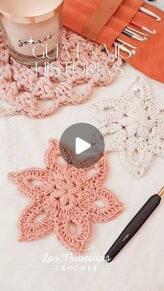 crocheted doily and other items on a table with text overlaying the image