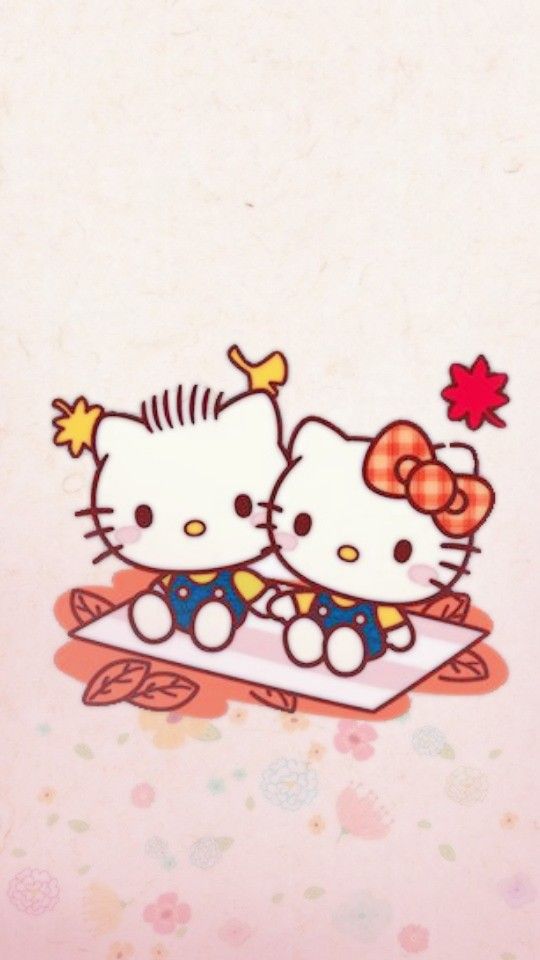 two hello kitty characters are sitting on a pillow