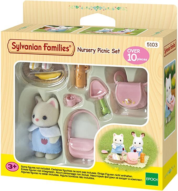 sylynn families nursery picnic set with toy animals and accessories in its box on white background