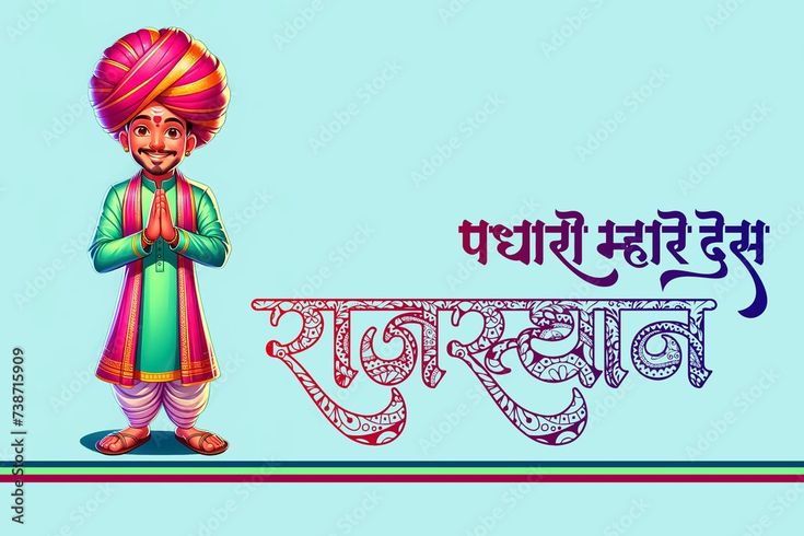 Download Padharo Mahare Desh: Rajasthan Logo in Stunning Hindi Calligraphy, Namaste & Welcome: Rajasthan Man in Authentic Illustrations, Rajasthan man cartoon character Stock Illustration and explore similar illustrations at Adobe Stock. Rajasthan Logo, Rajasthan Illustration, Hindi Calligraphy, Hindi Font, Man Cartoon, Cartoon Character, Namaste, Adobe Stock, Cartoon Characters