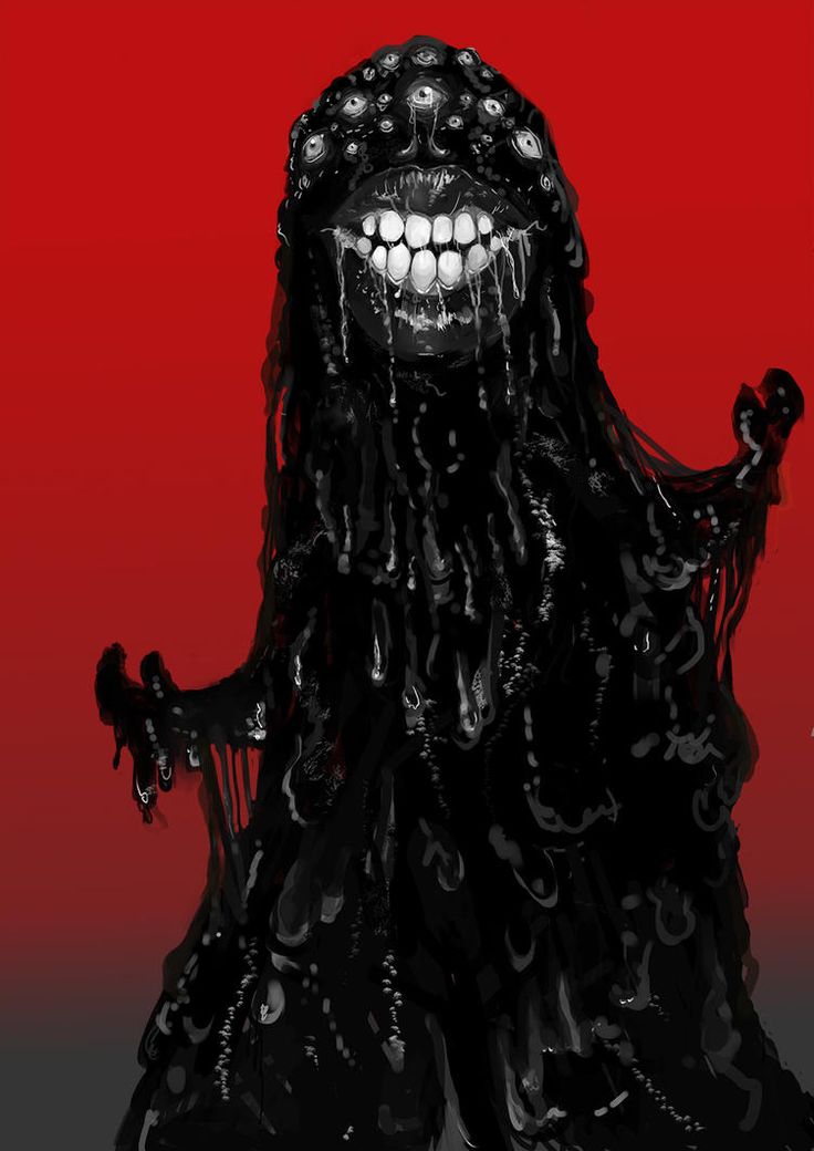 a drawing of a black monster with long hair