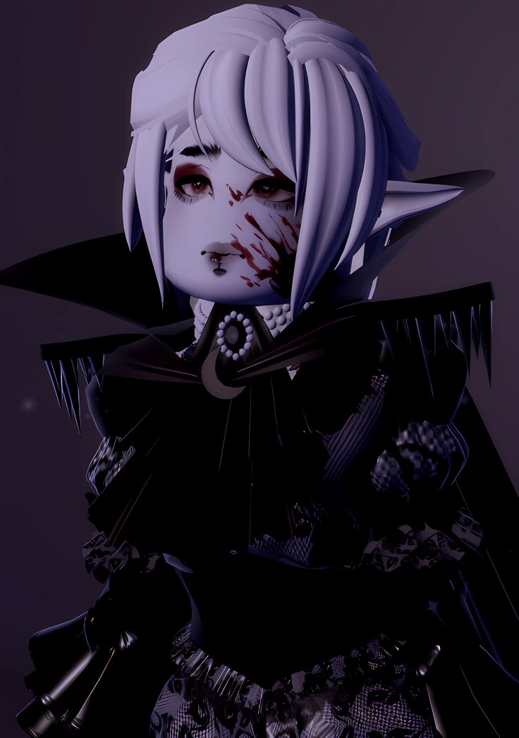 an animated character with white hair and black makeup holding a knife in her right hand