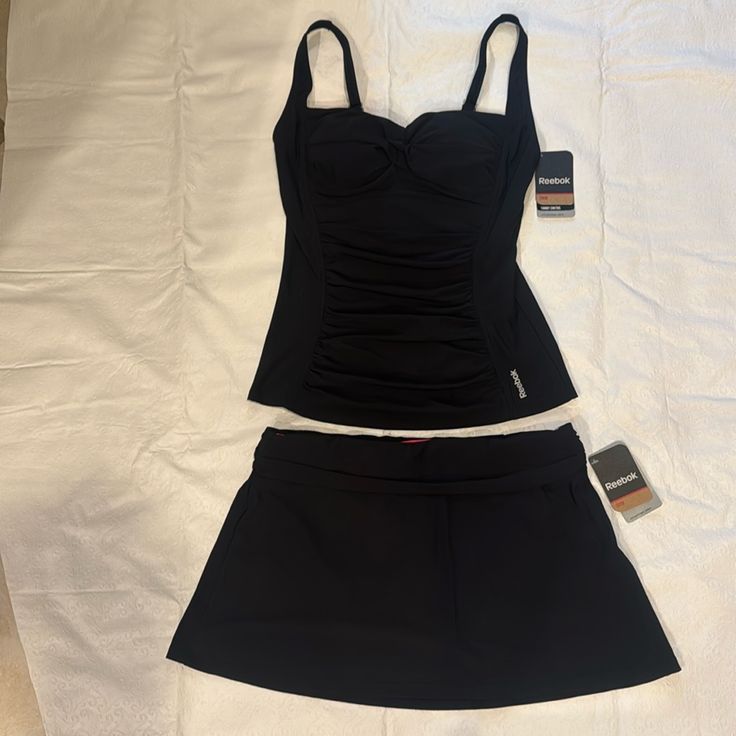 Nwt Reebok 2 Piece Swimwear Ruched Tankini With Padded Bra Swim Skirt Size Small Made In Vietnam One Piece Swimsuit Shorts, Swimsuits With Skirt, Midsize Swimwear, Korean Swimwear, Swimwear 2 Piece, Korean Swimsuit, Tankini With Skirt, Swimsuit With Skirt, 2 Piece Swimwear