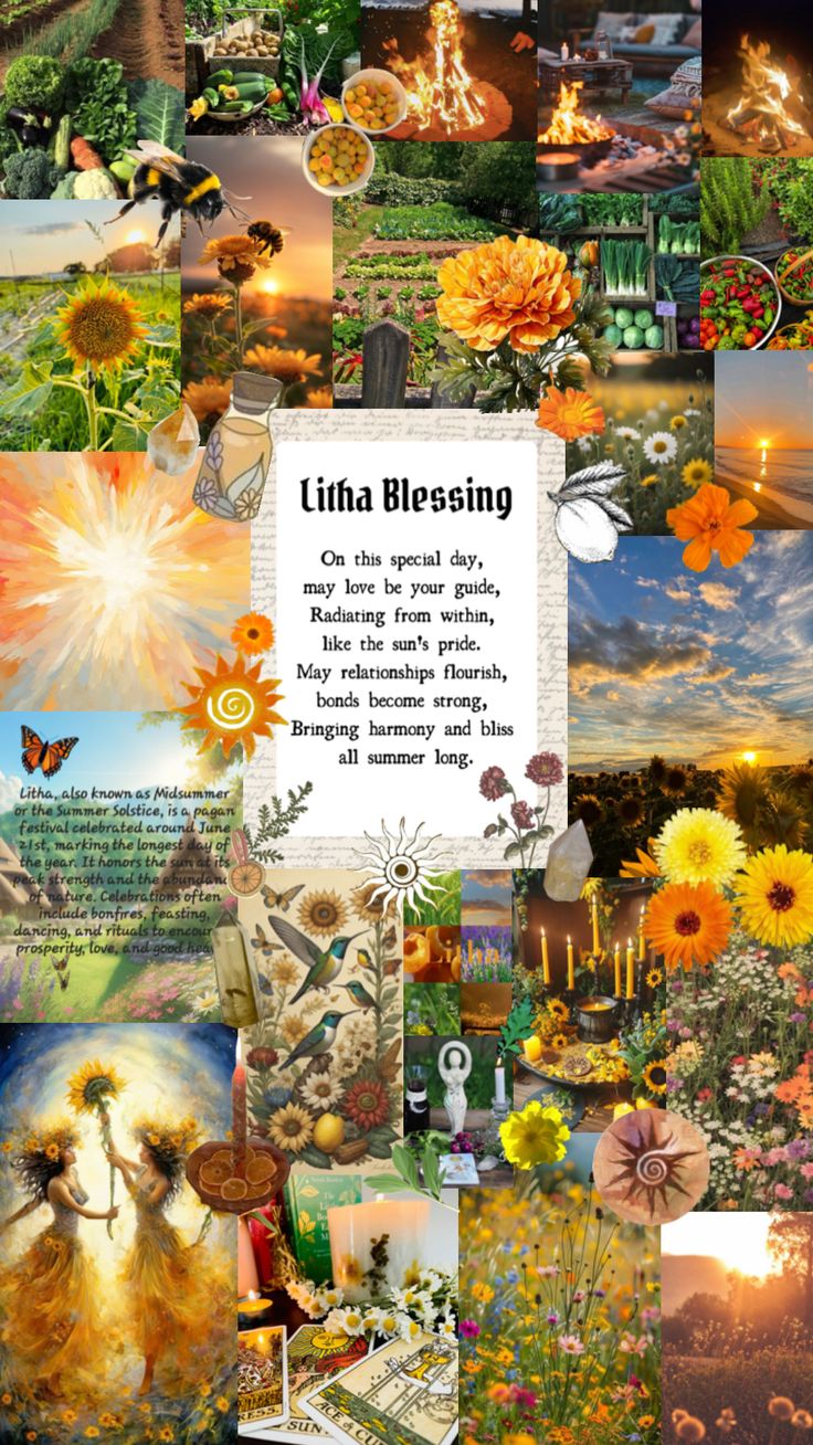 a collage of pictures with words and images on them, including sunflowers