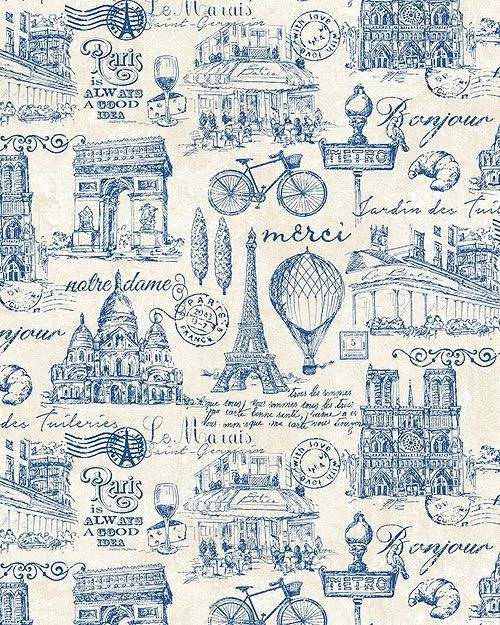 a blue and white wallpaper with different types of things in the world on it