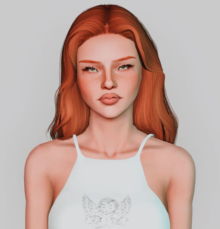 a woman with red hair wearing a white tank top