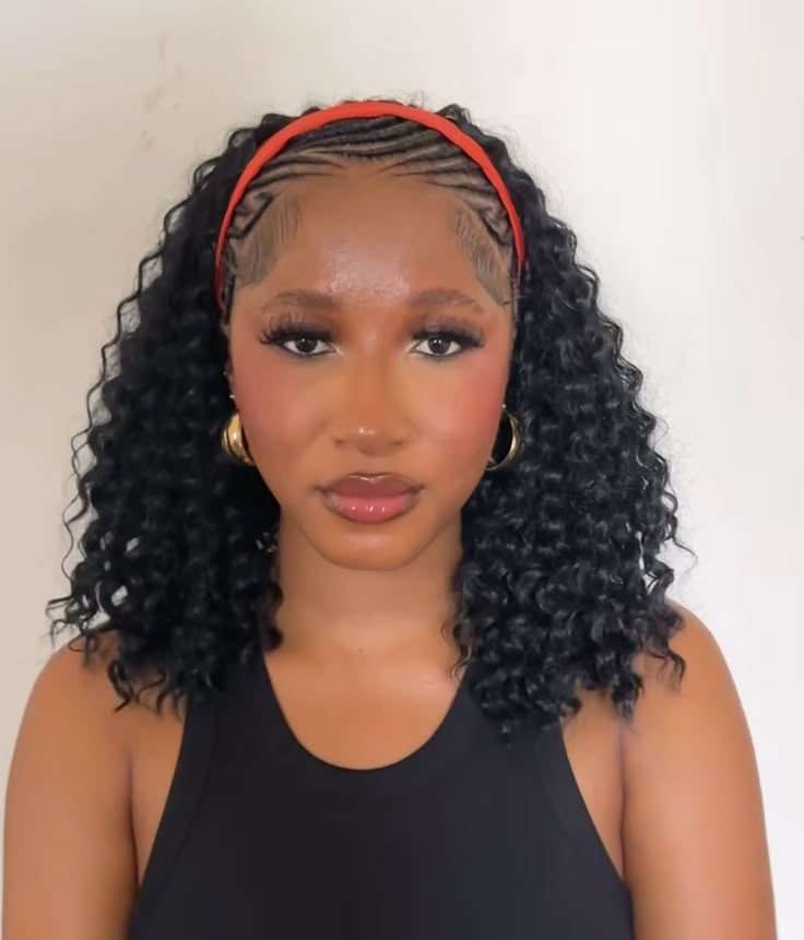 Most Trending Hairstyles, Half Braid Half Curly Natural Hair, Natural Hairstyles Big Forehead, Cute Simple Cornrows For Black Women, Cornrow Knotless Braids Hairstyles, Cornrow Sew In, Hair Looks Braids, Cornrow Curly Ponytail, Cute Simple Cornrow Hairstyles