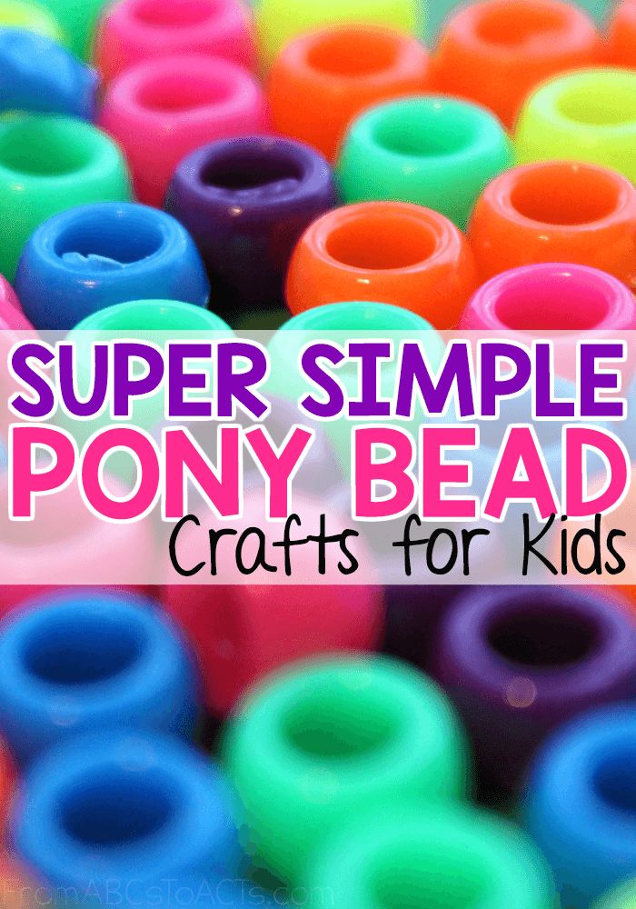 the words super simple pony bead crafts for kids on top of colorful plastic beads