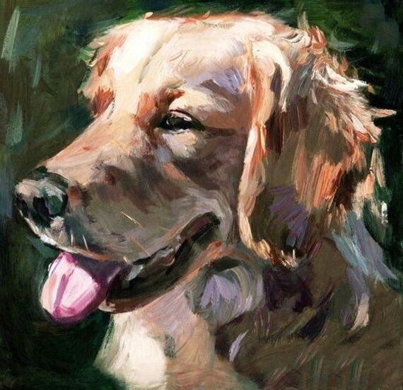 a painting of a dog with its tongue out