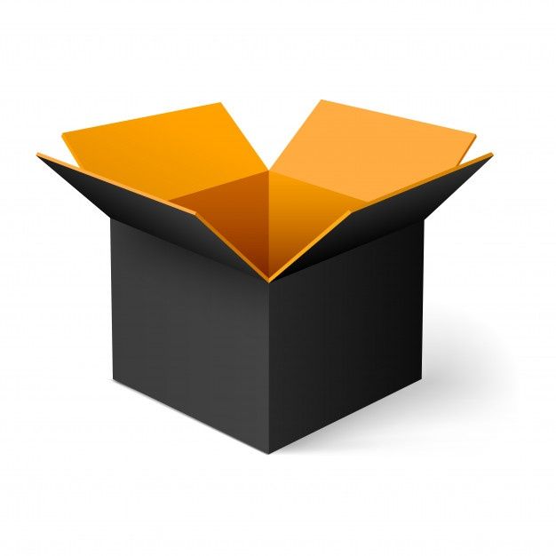 an open black box with orange lid