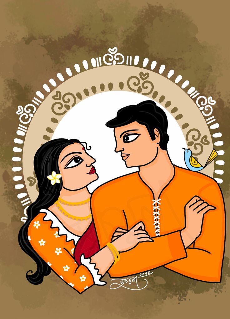 Bengali Wedding Outfits, Bengali Couple Illustration Drawing, Bengali Couple Sketch, Bangla Art, Bengali Couple, Typography Art Quotes, Wedding Illustration Card, Wedding Food Menu, Saree Painting Designs