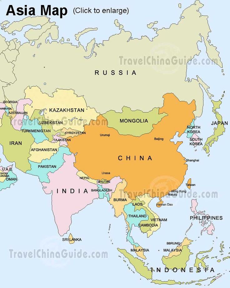 asia map with countries and major cities