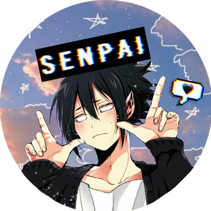 an anime character with the word sempai written on his head and pointing at it