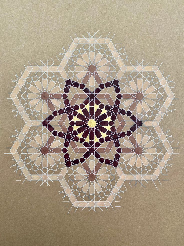 an intricate design is shown in the middle of this image, with brown and white colors