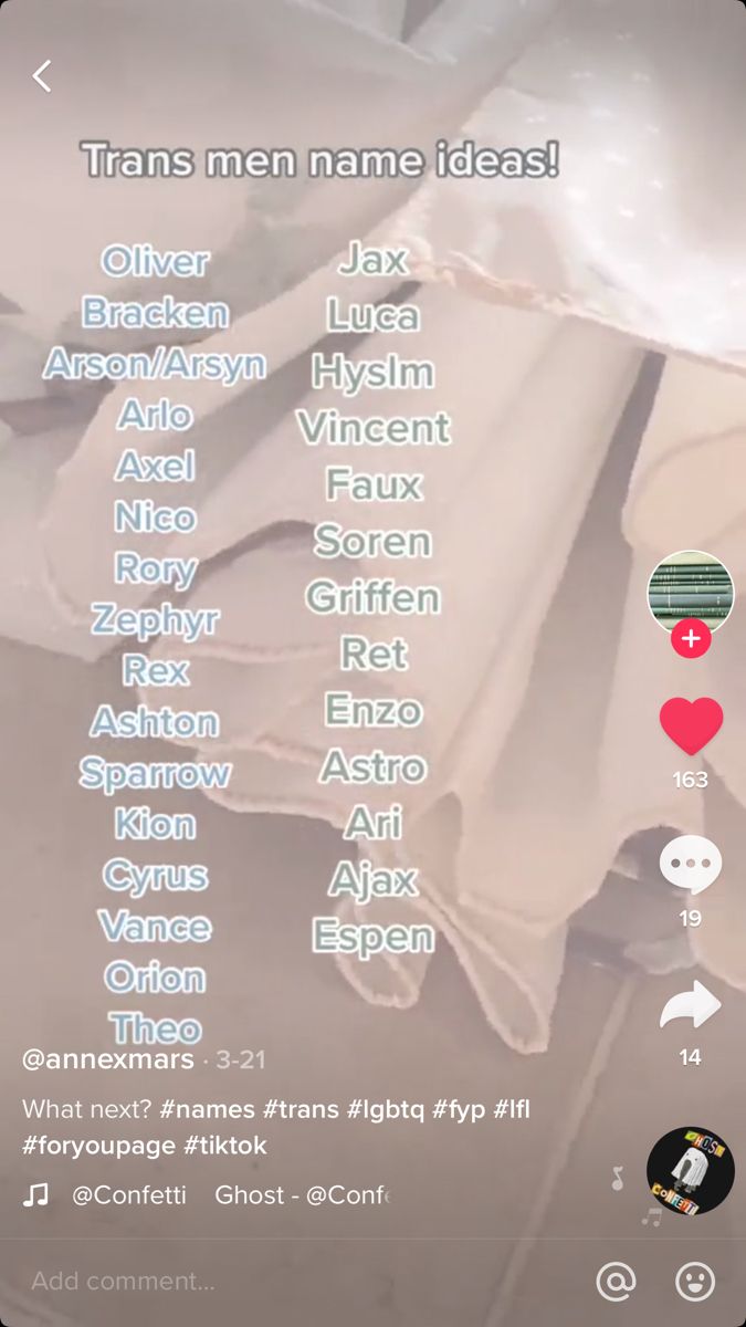 an image of some type of text on a phone screen with the words trans men name ideas