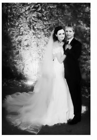 black and white photograph of a bride and groom