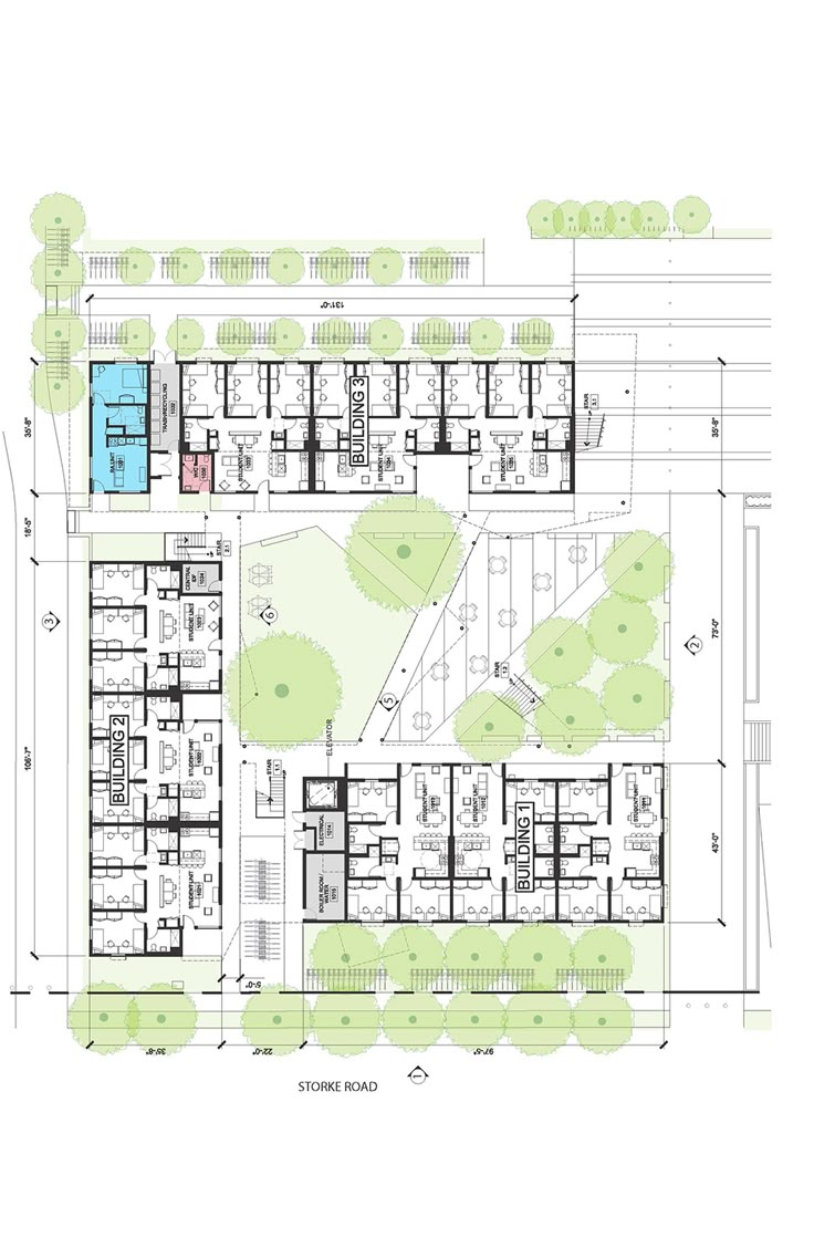 the floor plan for an apartment building with multiple levels and lots of rooms, including one bedroom