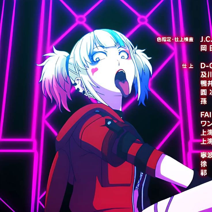 an anime character with white hair and blue eyes in front of a purple grid background